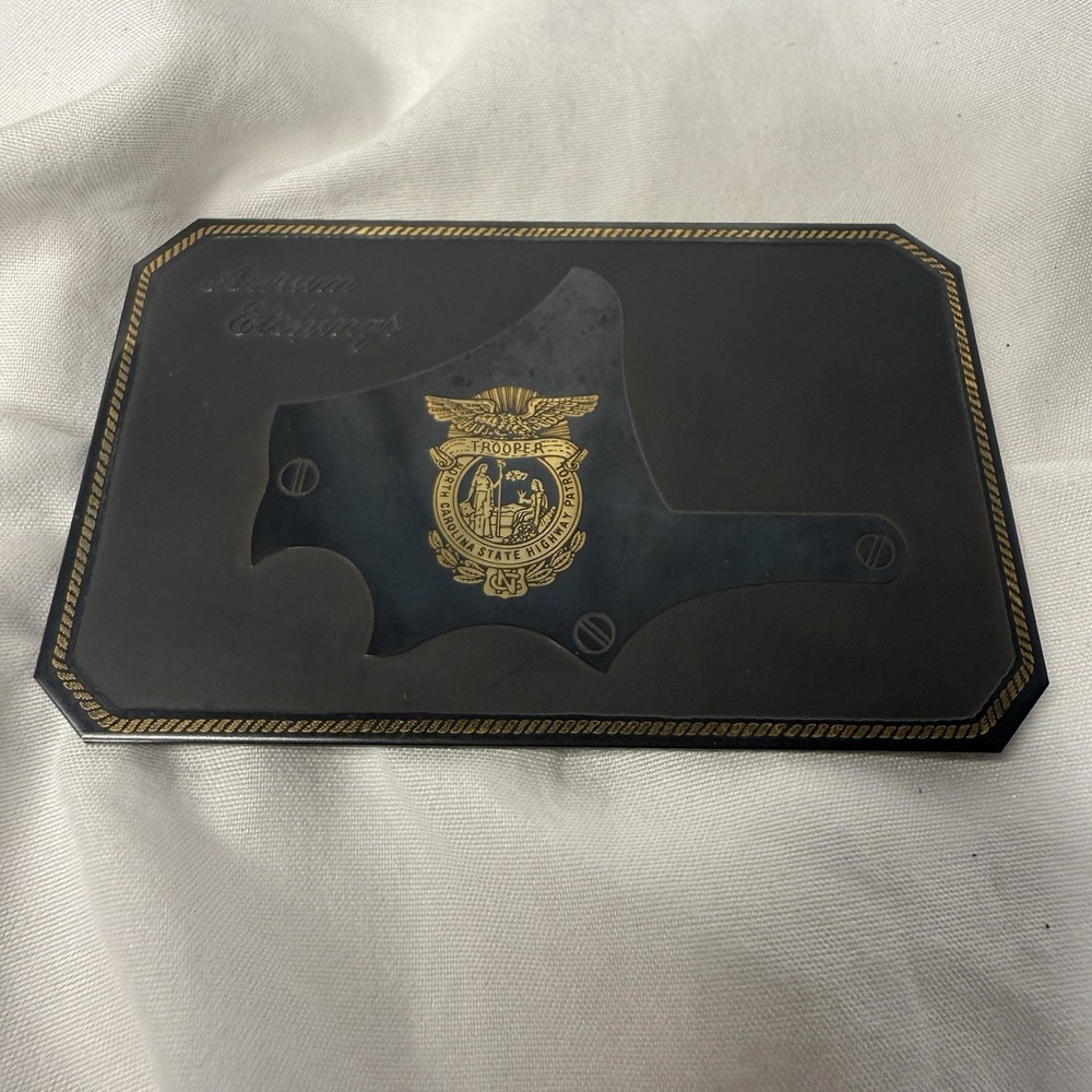 Vintage Aurum Brass Face plate Police Belt Buckle North Carolina State Trooper